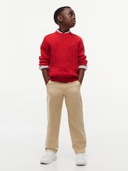 Tommy Hilfiger Red Cable Knit Crew Neck Jumper - Image 3 of 6