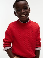 Tommy Hilfiger Red Cable Knit Crew Neck Jumper - Image 4 of 6