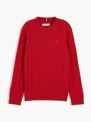 Tommy Hilfiger Red Cable Knit Crew Neck Jumper - Image 5 of 6
