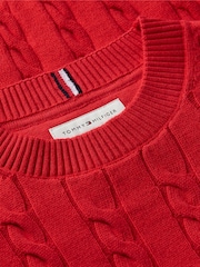 Tommy Hilfiger Red Cable Knit Crew Neck Jumper - Image 6 of 6