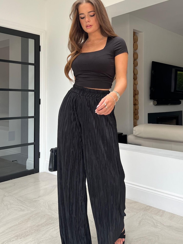 Girl In Mind Black Charlotte Plisse Trousers - Image 1 of 4