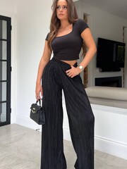 Girl In Mind Black Charlotte Plisse Trousers - Image 3 of 4