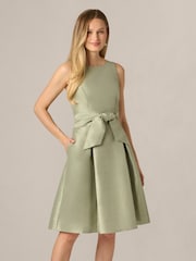 Adrianna Papell Green Dupioni Tie Front Dress - Image 1 of 6