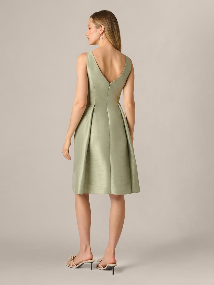 Adrianna Papell Green Dupioni Tie Front Dress - Image 2 of 6 Adrianna Papell Green Dupioni Tie Front Dress - Image 2 of 6