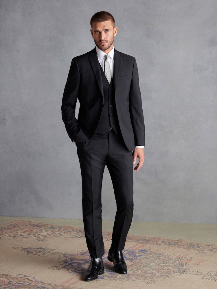 Black Signature Tollegno Wool Regular Fit Suit Waistcoat - Image 2 of 11