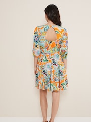 Phase Eight Orange Azalia Paisley Linen Swing Dress - Image 2 of 6