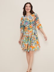 Phase Eight Orange Azalia Paisley Linen Swing Dress - Image 3 of 6