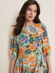 Phase Eight Orange Azalia Paisley Linen Swing Dress - Image 4 of 6