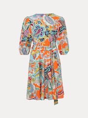 Phase Eight Orange Azalia Paisley Linen Swing Dress - Image 6 of 6