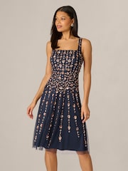 Adrianna Papell Blue Petite Bead Mesh Dress - Image 1 of 6