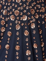 Adrianna Papell Blue Petite Bead Mesh Dress - Image 6 of 6