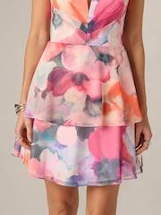 Adrianna Papell Pink Printed Chiffon Mini Dress - Image 5 of 6