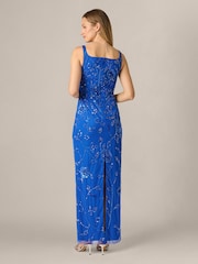 Adrianna Papell Blue Bead Mesh Column Dress - Image 2 of 6