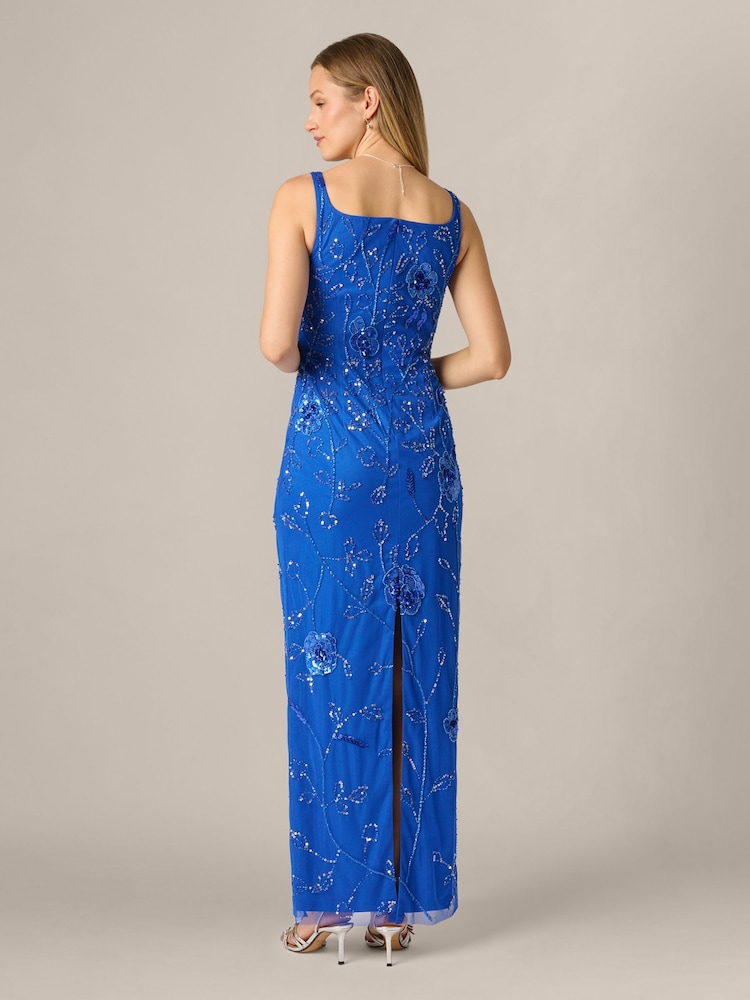 Adrianna Papell Blue Bead Mesh Column Dress - Image 2 of 6