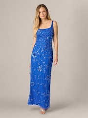 Adrianna Papell Blue Bead Mesh Column Dress - Image 3 of 6