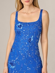 Adrianna Papell Blue Bead Mesh Column Dress - Image 4 of 6