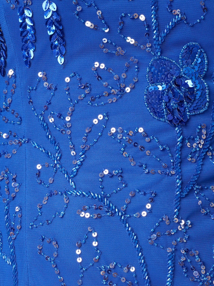 Adrianna Papell Blue Bead Mesh Column Dress - Image 6 of 6