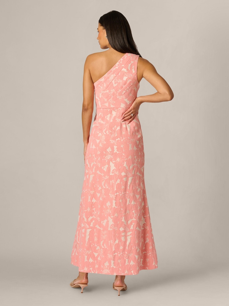Adrianna Papell Pink Petite One Shoulder Jacquard Gown - Image 2 of 6