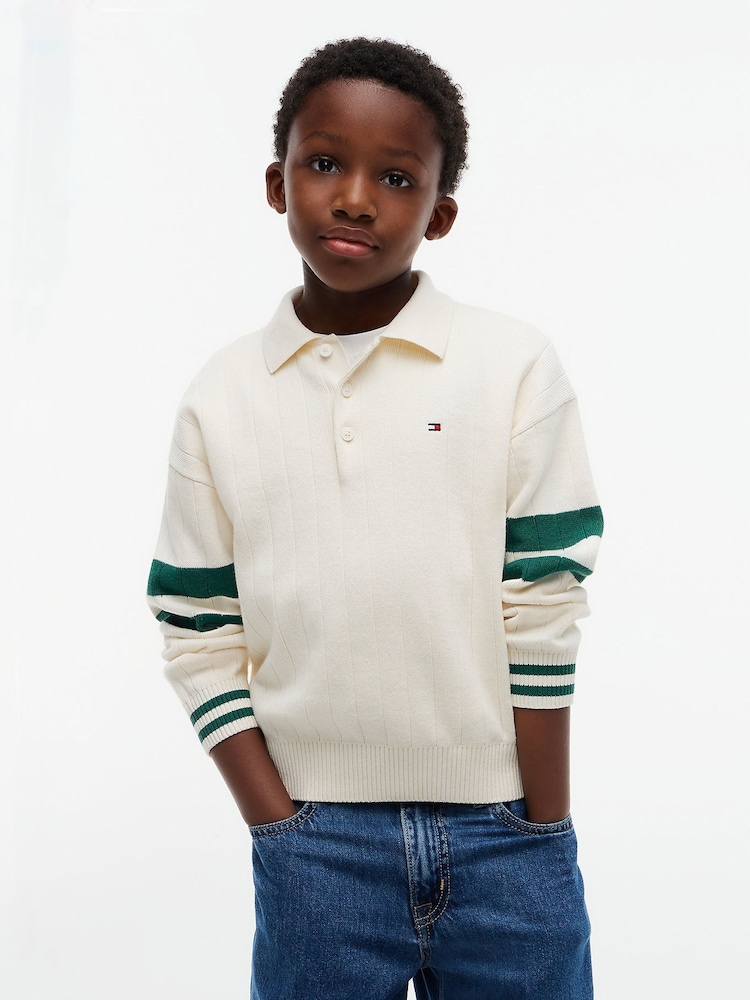 Tommy Hilfiger 針織紋理旗幟刺繡 Polo 套頭衫 - 圖片 1，共 6