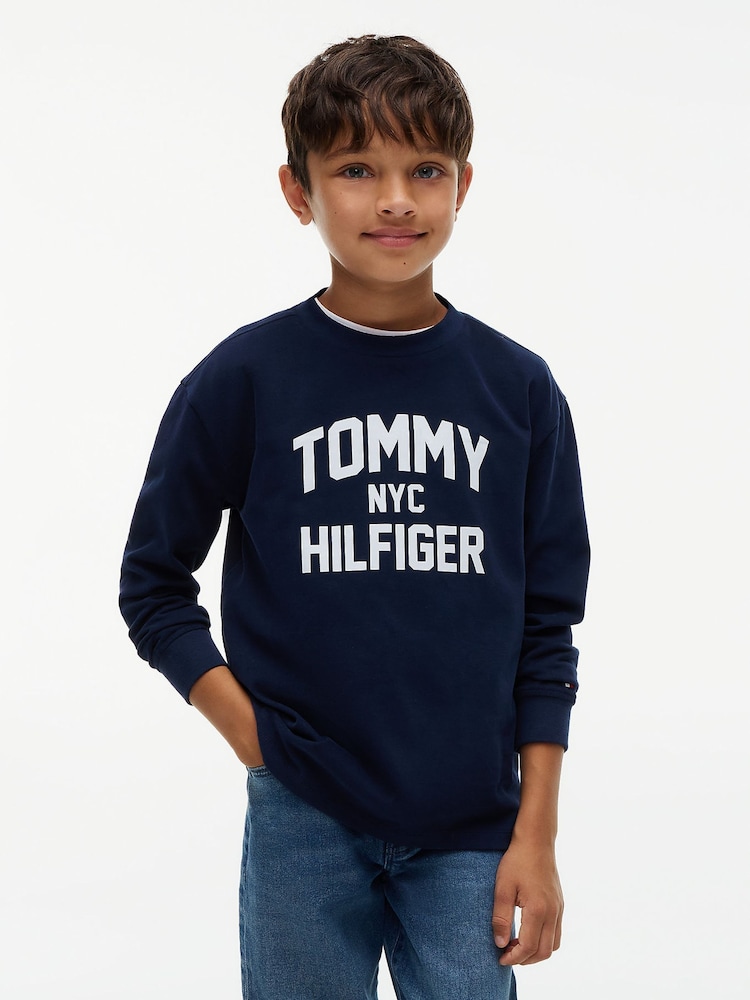 Tommy Hilfiger Blue Logo Long Sleeve T-Shirt - Image 1 of 6
