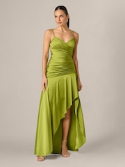 Adrianna Papell Green Stretch Satin Hi-Low Dress - Image 1 of 6
