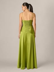 Adrianna Papell Green Stretch Satin Hi-Low Dress - Image 2 of 6