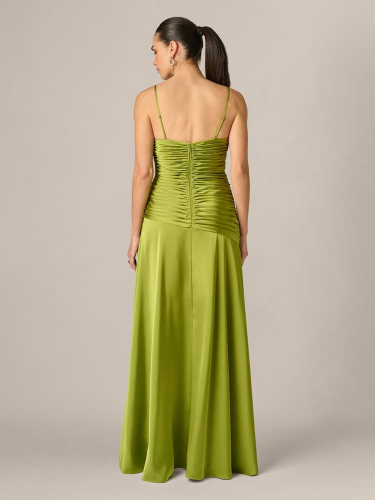 Adrianna Papell Green Stretch Satin Hi-Low Dress - Image 2 of 6