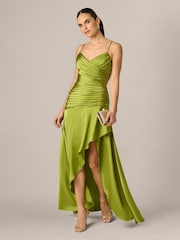 Adrianna Papell Green Stretch Satin Hi-Low Dress - Image 3 of 6
