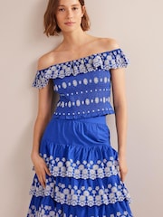 Boden Blue Off Shoulder Broderie Top - Image 1 of 4