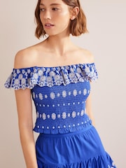 Boden Blue Off Shoulder Broderie Top - Image 3 of 4