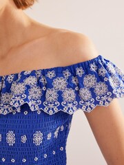 Boden Blue Off Shoulder Broderie Top - Image 4 of 4