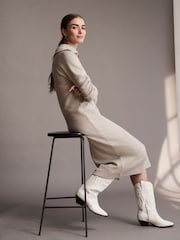 Neutral Soft Touch Cosy Zip Detail Jumper Dress - Image 2 of 6