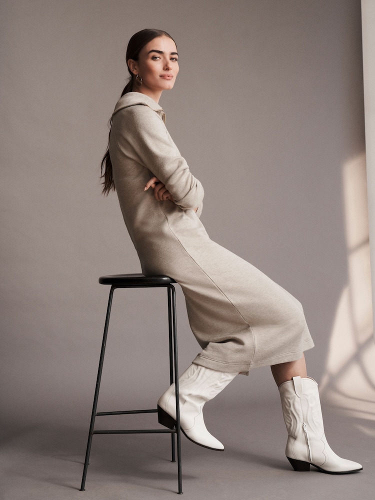 Neutral Soft Touch Cosy Zip Detail Jumper Dress - Image 2 of 6