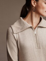 Neutral Soft Touch Cosy Zip Detail Jumper Dress - Image 4 of 6