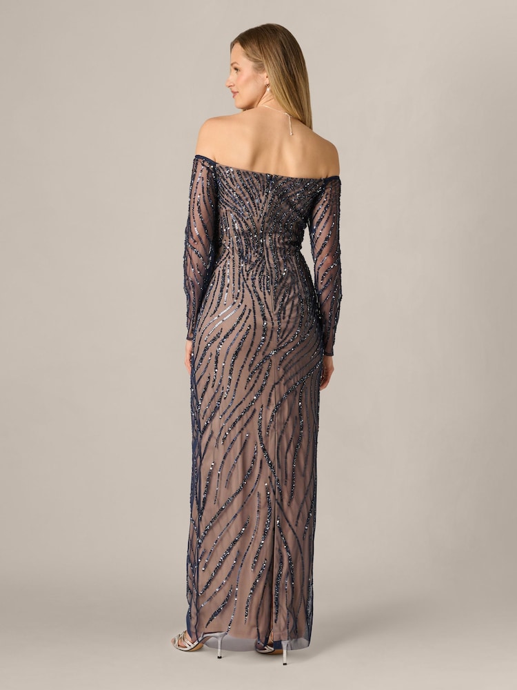 Adrianna Papell Blue Beaded Long Dress - Image 2 of 6 Adrianna Papell Blue Beaded Long Dress - Image 2 of 6