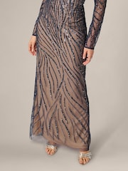 Adrianna Papell Blue Beaded Long Dress - Image 5 of 6