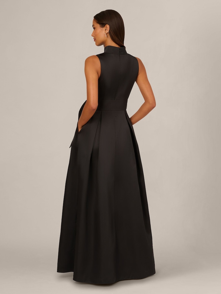 Adrianna Papell Black Mikado Tie Front Dress - Image 2 of 5