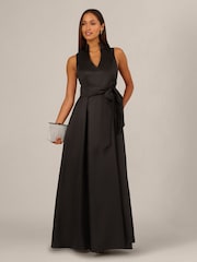 Adrianna Papell Black Mikado Tie Front Dress - Image 3 of 5