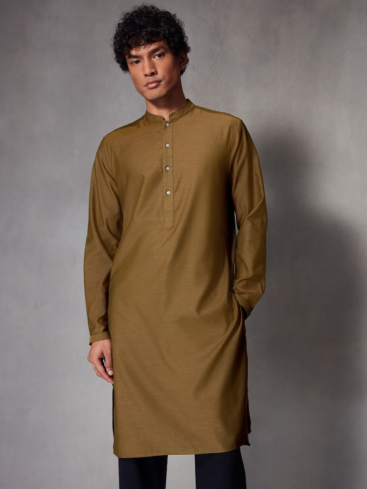 Green Regular Fit Signature Cotton Kurta - Image 1 of 7