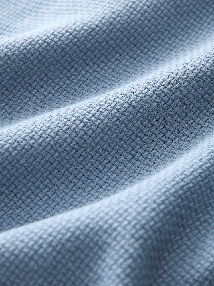 Blue Textured Short Sleeve Cuban Collar Shirt - Image 8 of 8 Blue Textured Short Sleeve Cuban Collar Shirt - Image 8 of 8