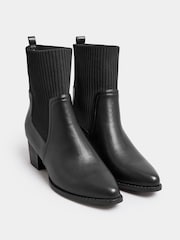 Yours Curve Black Extra Wide Fit Sock Top Line Western Boots - Image 2 of 4
