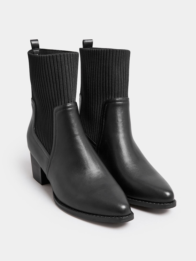 Yours Curve Black Extra Wide Fit Sock Top Line Western Boots - Image 2 of 4