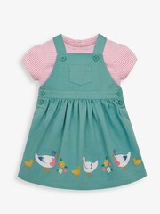 Conjunto de 2 piezas de vestido estilo peto y aplicación de pato de Jojo Maman Bébé - Imagen 1 de 3