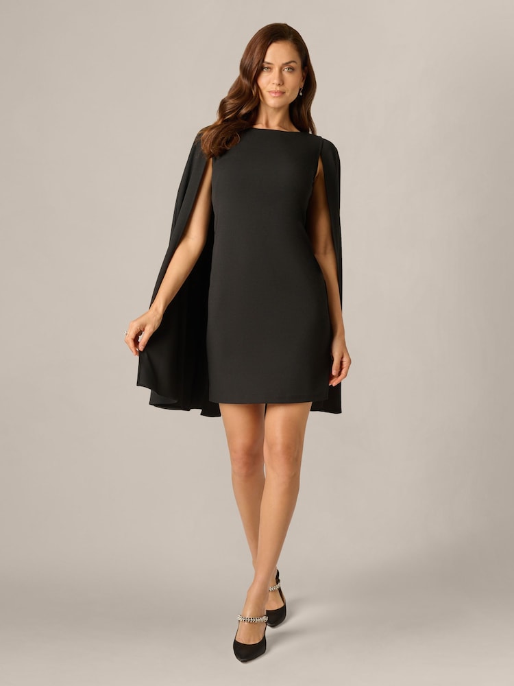 Adrianna Papell Black Structured Cape Sheath Dress - Image 1 of 6