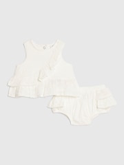 River Island White Ruffle Broderie Top & Short Set - Image 1 of 5