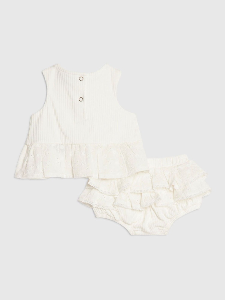 River Island White Ruffle Broderie Top & Short Set - Image 2 of 5 River Island White Ruffle Broderie Top & Short Set - Image 2 of 5
