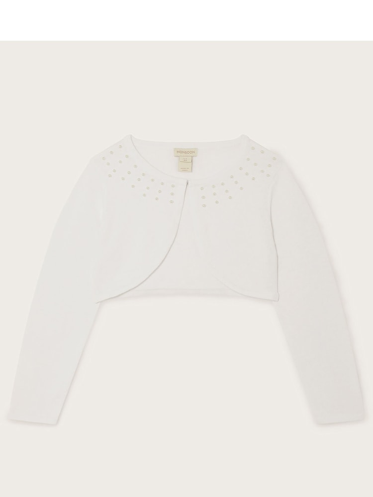 Monsoon White Scatter Pearl Communion Cardigan - Image 1 of 3