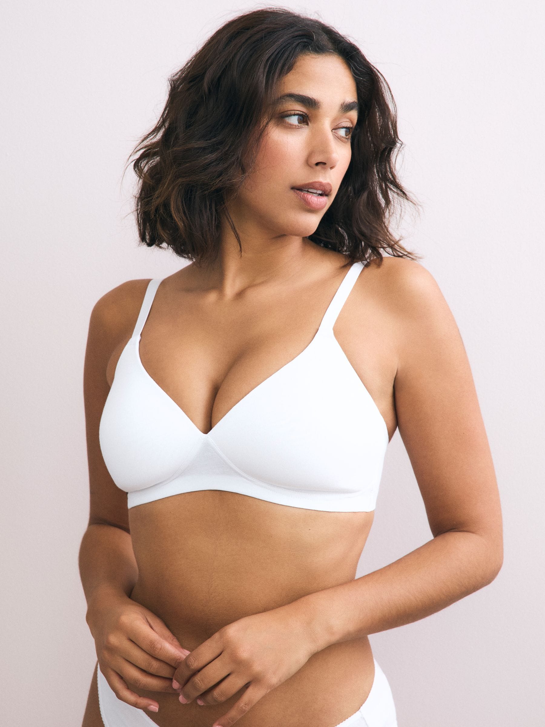 Buy White/Navy Blue/Pink Padded Non Wire Cotton Blend Ultimate