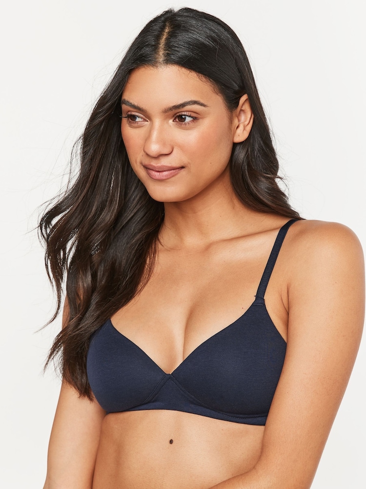 White/Navy Blue/Pink Pad Non Wire Cotton Blend Ultimate Comfort Bras 3 Pack - Image 3 of 10