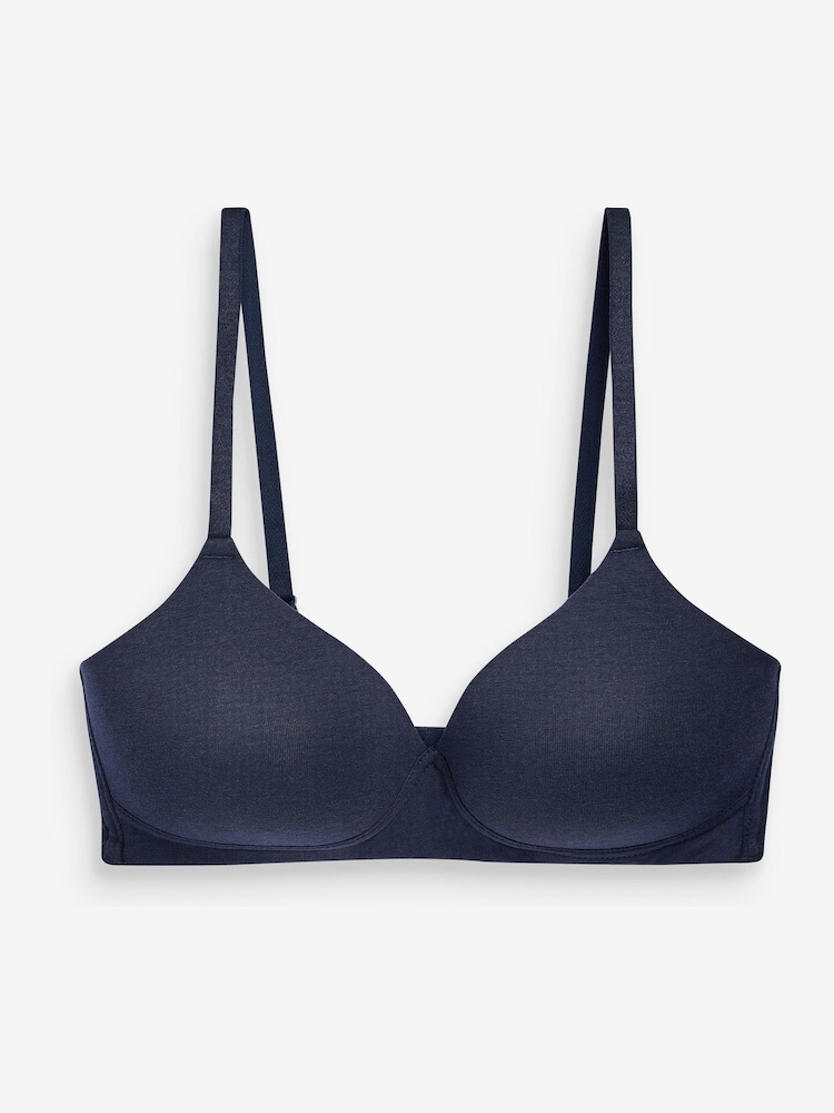White/Navy Blue/Pink Pad Non Wire Cotton Blend Ultimate Comfort Bras 3 Pack - Image 8 of 10